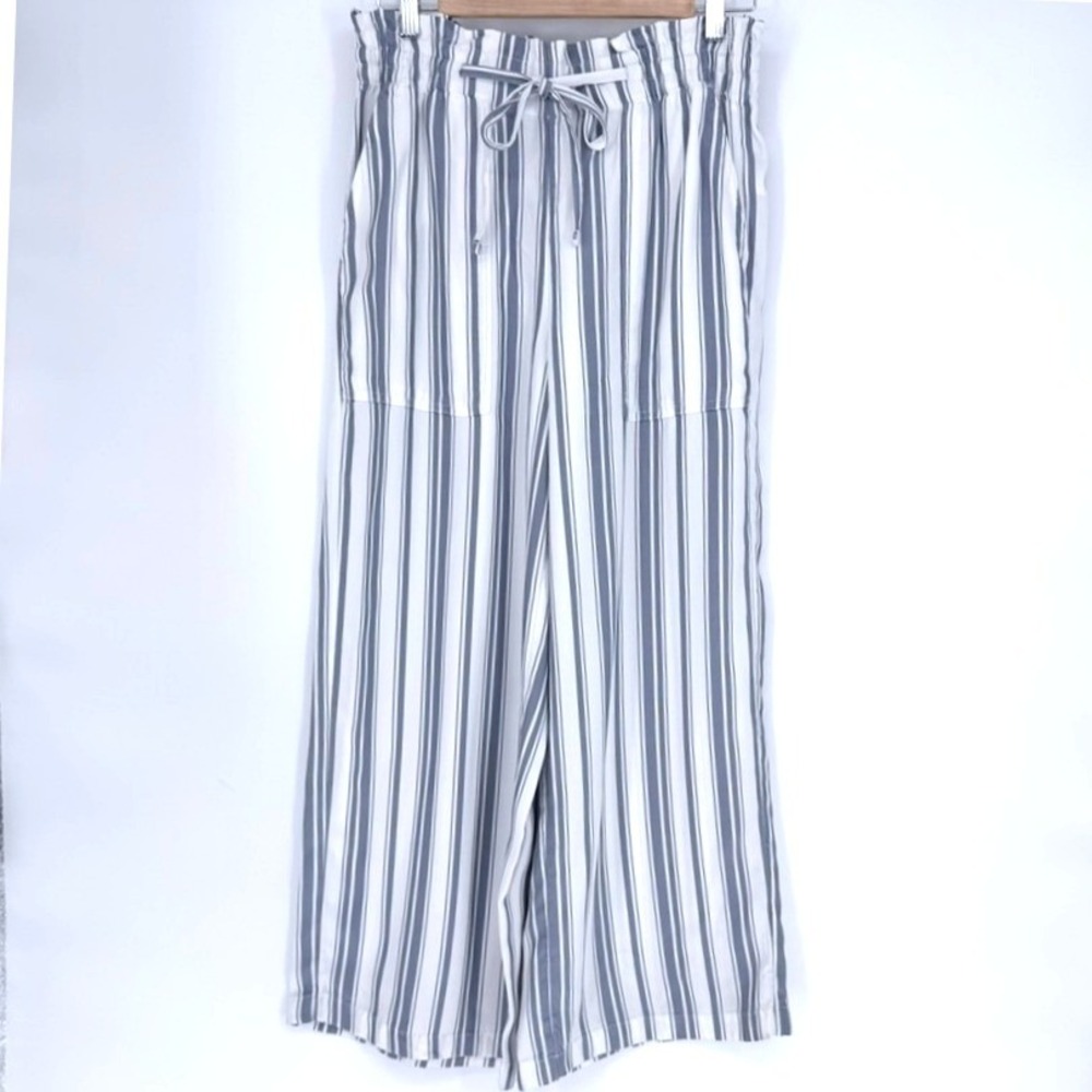 Anthro Calligraphie Blue White Striped Wide‎ Leg Paperbag Waist Pants S Coastal